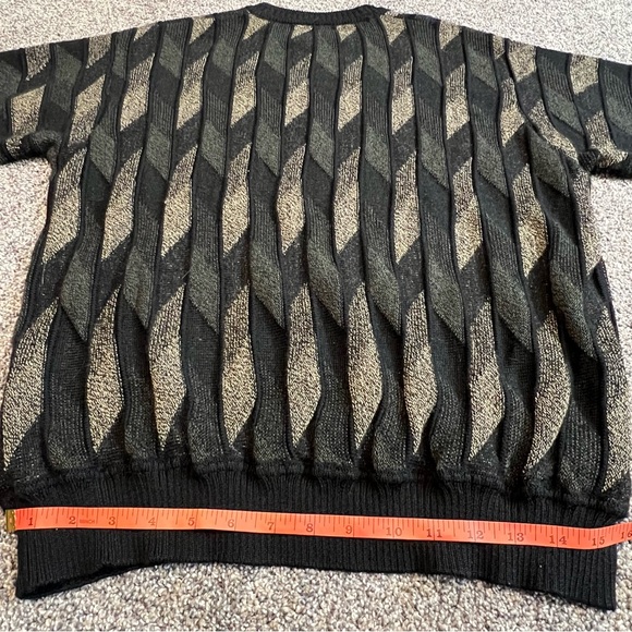 Pronto Uomo Sweater Mens L Black Beige Green Wool Blend 3D Knit Geometric 90s - Picture 8 of 10